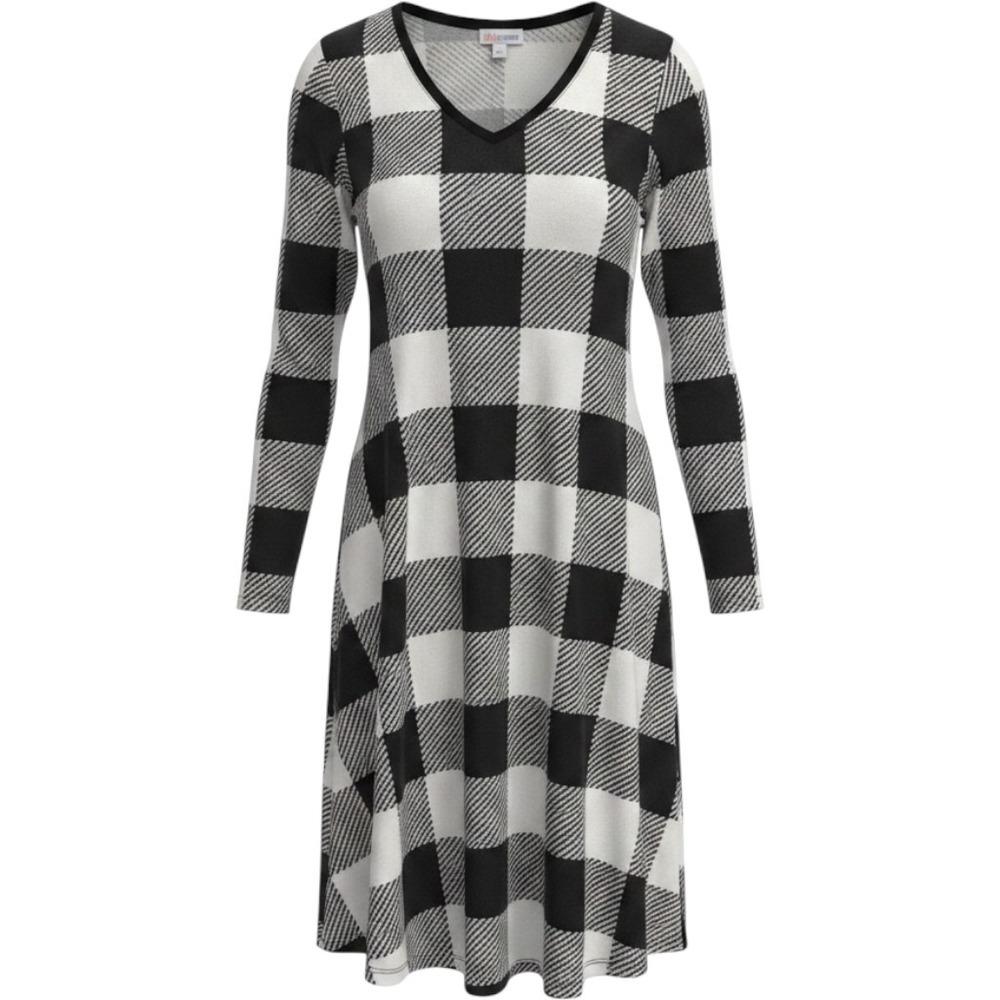 LuLaRoe Emily Dress Womens Med Black White Checkered Buffalo Plaid Pockets NWT